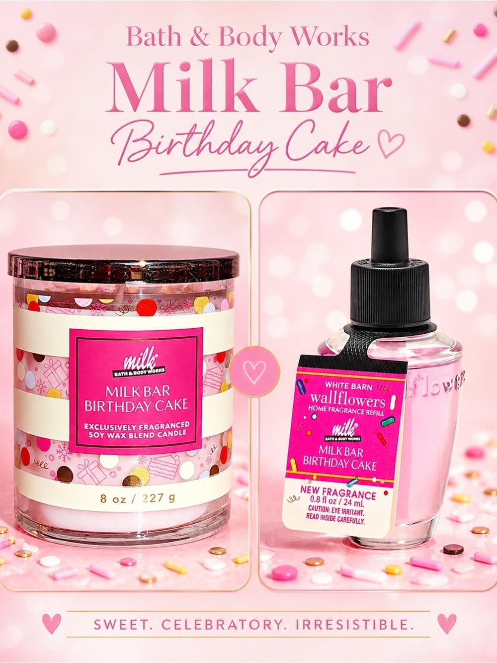 Bath & Body Works Milk Bar Birthday Cake Candle + Wallflower Refill Discontinued